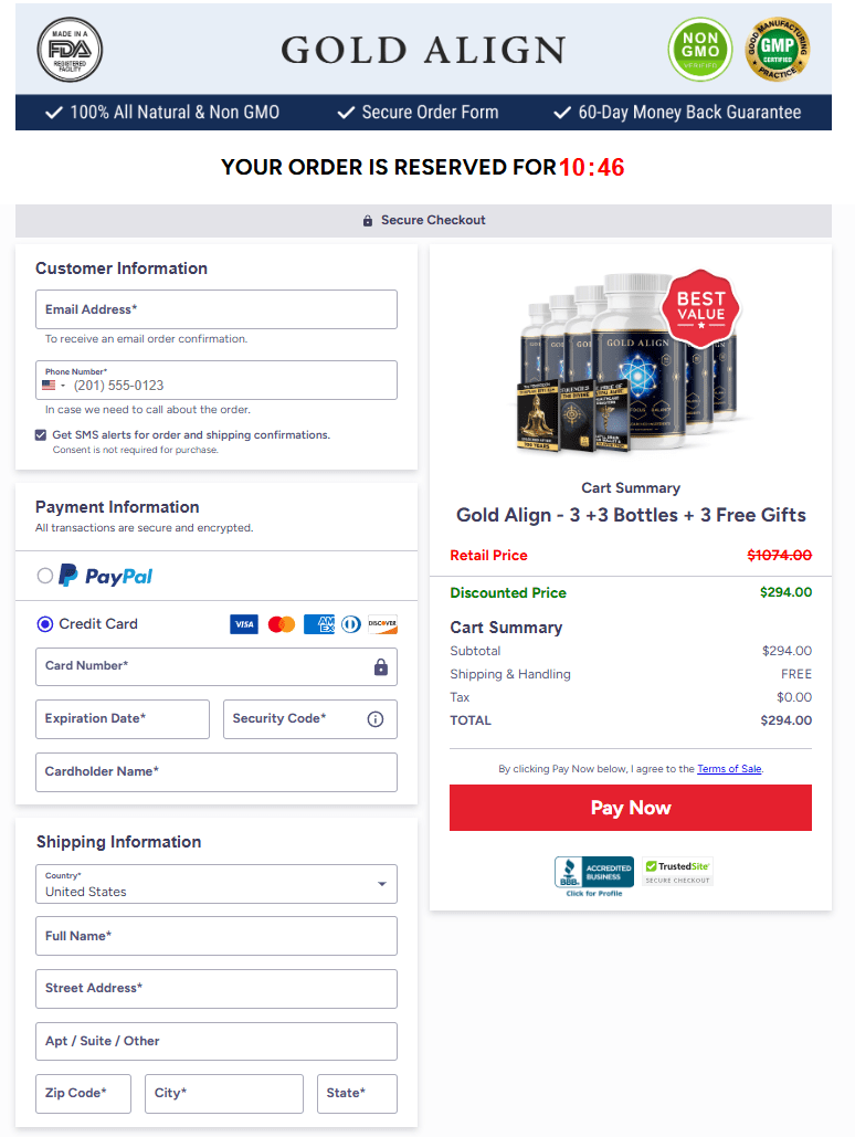 Gold Align order page